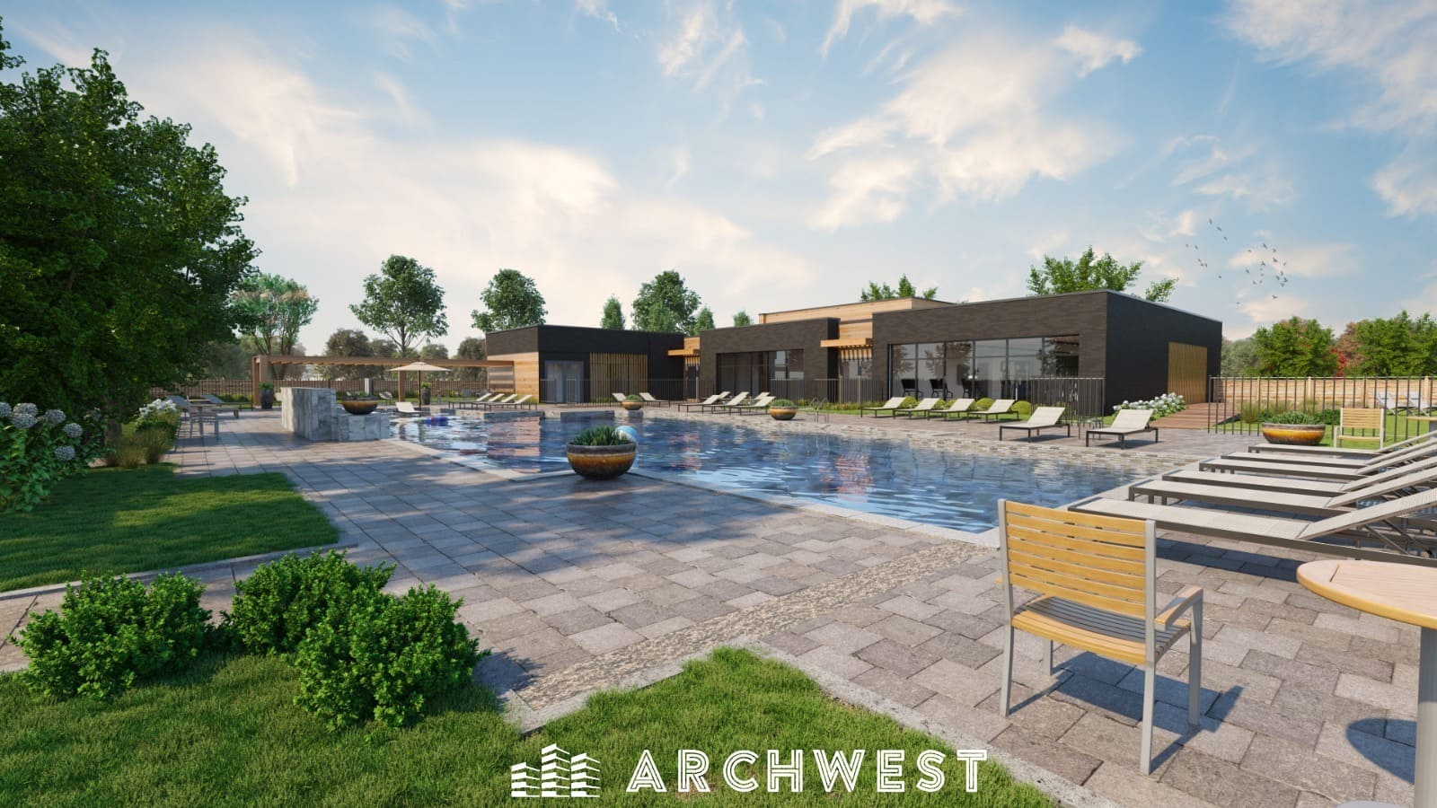 47. 3D Render of Rear View of a Clubhouse, California, USA